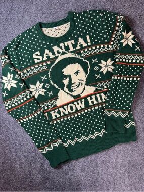 Elf Green Novelty 'Santa! I Know Him' Crewneck Sweater - Men